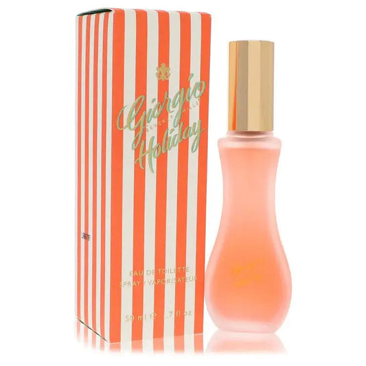 Women’s perfume set: striped orange box and pink bottle with gold cap