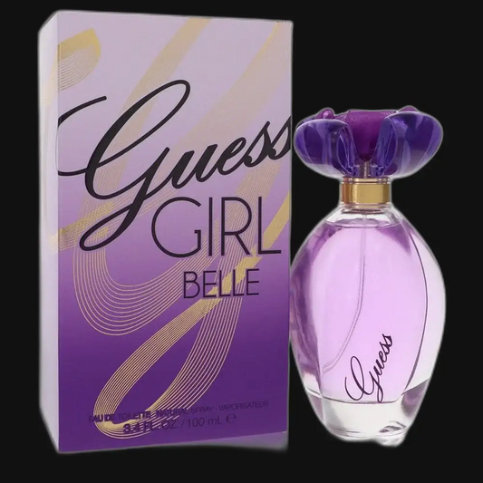 Guess Girl Belle women's perfume bottle with purple cap and lilac glass, boxed