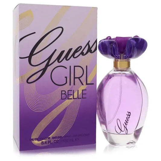 Guess Girl Belle women's perfume bottle and matching box, purple accents and lilac glass