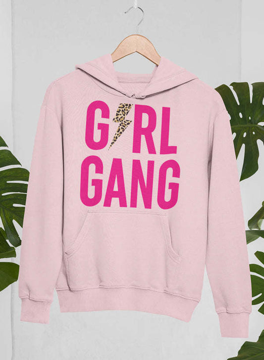 Girl Gang hoodie, pink, front logo graphic