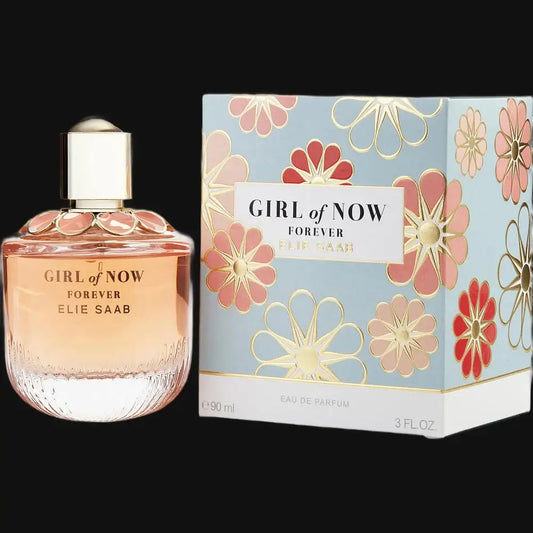 Women’s perfume set: orange glass bottle with white cap, plus matching floral box