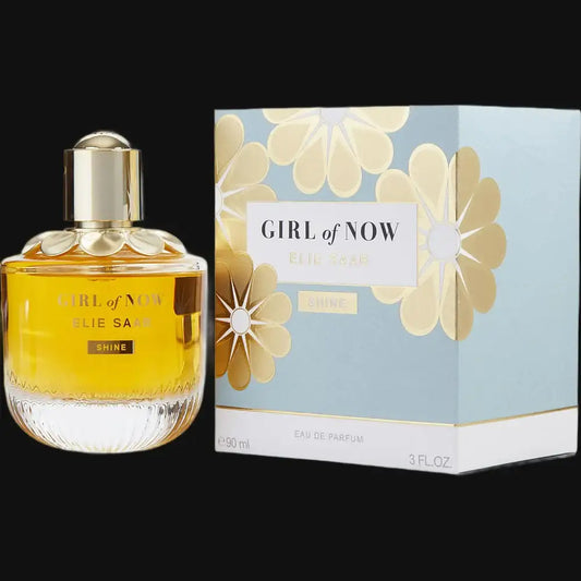 Women’s eau de parfum bottle with gold cap; yellow glass with rounded design.