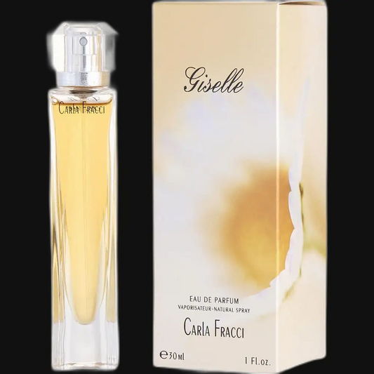 Women’s eau de parfum bottle with clear spray cap and pale gold liquid, 30 ml.