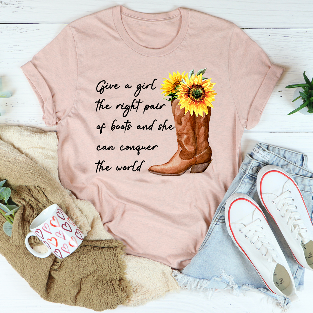 Give A Girl The Right Pair Of Boots T-Shirt - Renee Lane Company