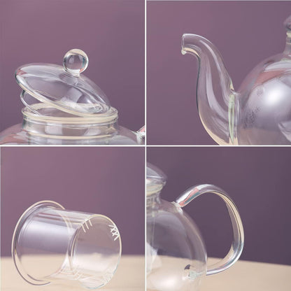 Glass Tea Pot with 4 Tea Cups, Removable Infuser, Blooming and Loose Leaf Tea Maker and Teacups Set, Stovetop Microwave Safe Tea Kettle - Renee Lane Company