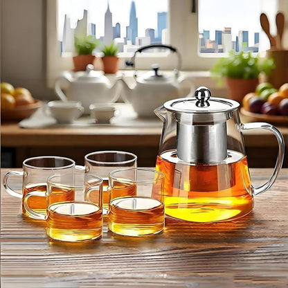 Glass Teapot Stovetop with Infuser Set High Temperature Resistant Borosilicate Clear Tea Kettle with Glass Cup as Home Tea Tools Gifts for Home Kitchen and Office - Renee Lane Company
