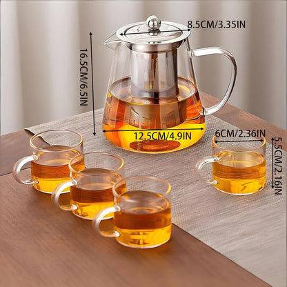 Glass Teapot Stovetop with Infuser Set High Temperature Resistant Borosilicate Clear Tea Kettle with Glass Cup as Home Tea Tools Gifts for Home Kitchen and Office - Renee Lane Company