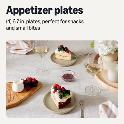 Glazed Stoneware Appetizer Plates, Ceramic 4-Piece Set, Microwave and Dishwasher-Safe, 6.7 in., Linen Gray - Renee Lane Company