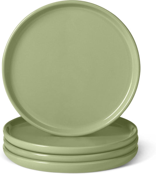 Olive glazed stoneware appetizer plate, round with smooth rim
