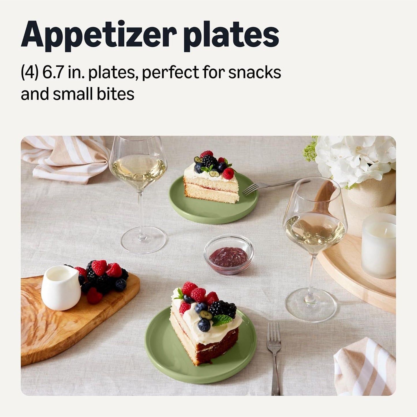 Glazed Stoneware Appetizer Plates, Ceramic 4-Piece Set, Microwave and Dishwasher-Safe, 6.7 in., Olive - Renee Lane Company