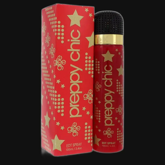 Women's perfume EDP spray with red star-pattern box and matching red bottle, black cap