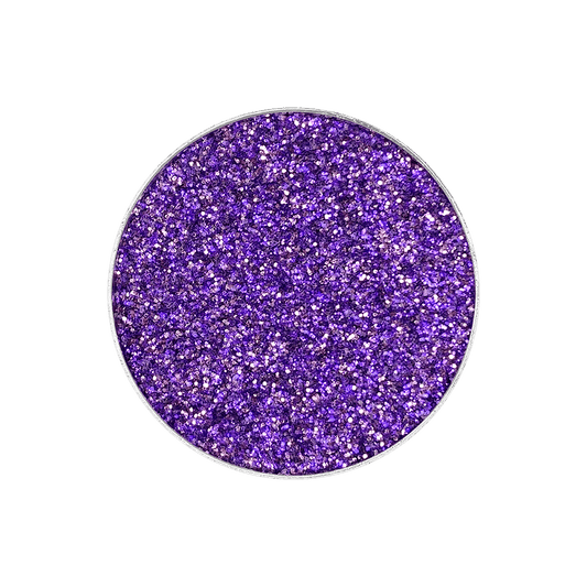 Glitter eye shadow single with purple shimmer in a round pan
