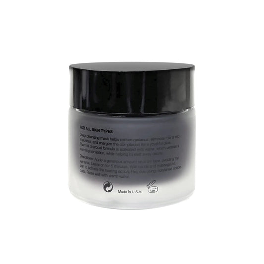 Glow Mask skincare jar with black lid and clear label panel