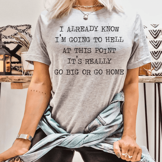 Athletic heather crew-neck T-shirt with black slogan graphic, short sleeves