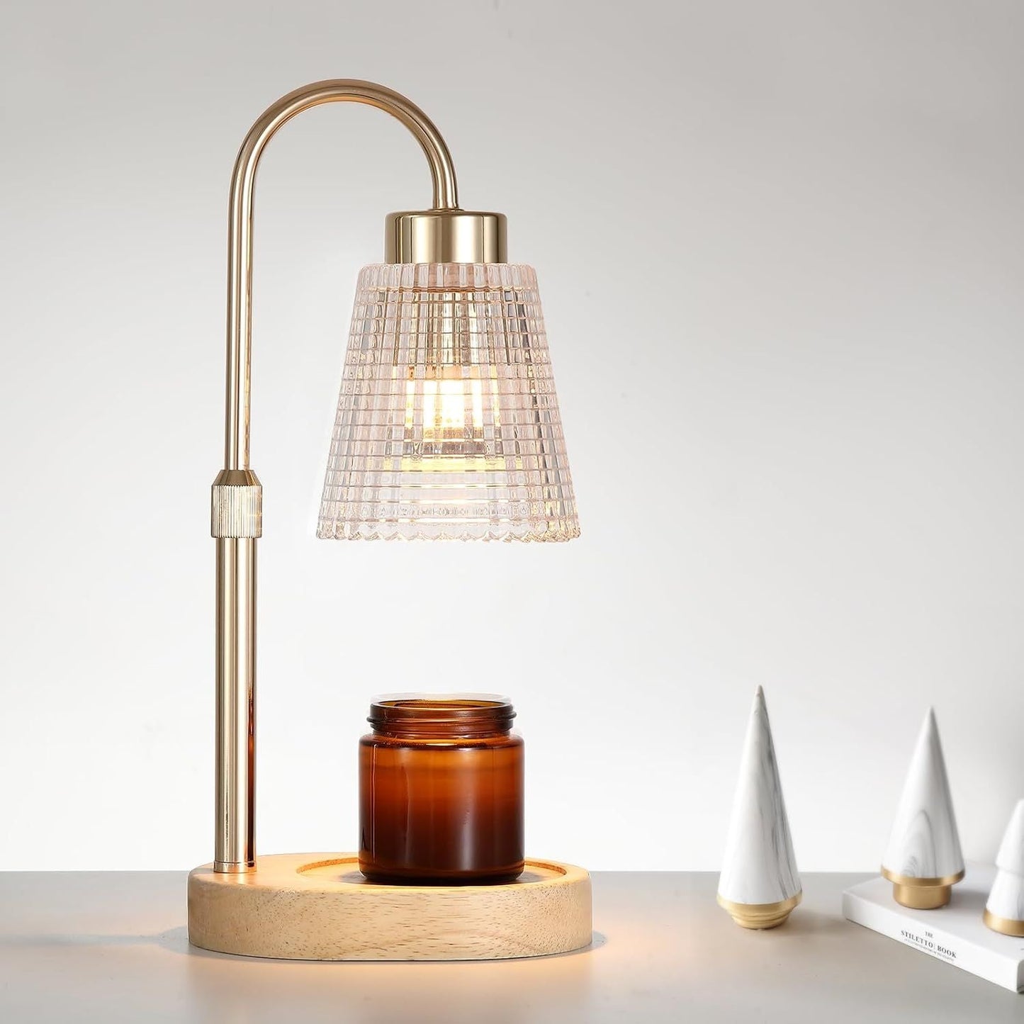 Gold Candle Warmer Lamp with Timer and Dimmer,Fragrance Electric Wax Melt Warmer with 2 Bulbs,Scented Jar Lamp,Mother's Day/Birthday/Christmas Gifts for Mom/Wife,Home Decor,Adjustable Height - Renee Lane Company