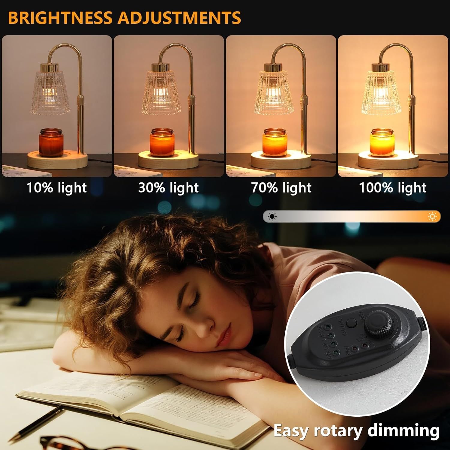 Gold Candle Warmer Lamp with Timer and Dimmer,Fragrance Electric Wax Melt Warmer with 2 Bulbs,Scented Jar Lamp,Mother's Day/Birthday/Christmas Gifts for Mom/Wife,Home Decor,Adjustable Height - Renee Lane Company
