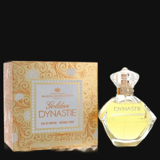 Golden Dynastie women’s eau de parfum set: decorative box and clear glass bottle