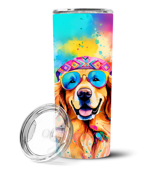 20 oz stainless steel skinny tumbler with lid, colorful golden retriever graphic
