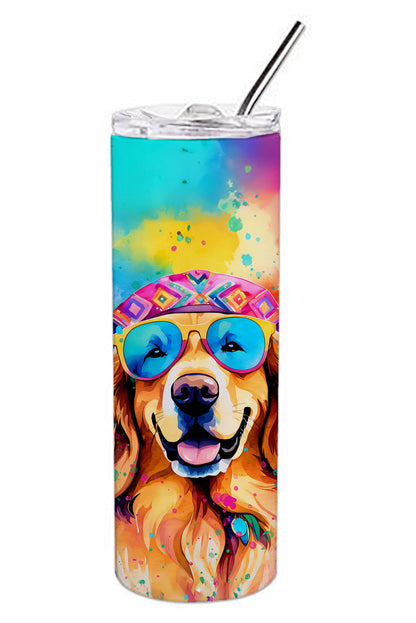 Golden Retriever Hippie Dawg Stainless Steel Skinny Tumbler Vacuum Double Walled Reusable Insulated Tumbler Travel Cup for Coffee Cocktails Gift with Lid, 20 oz - Renee Lane Company