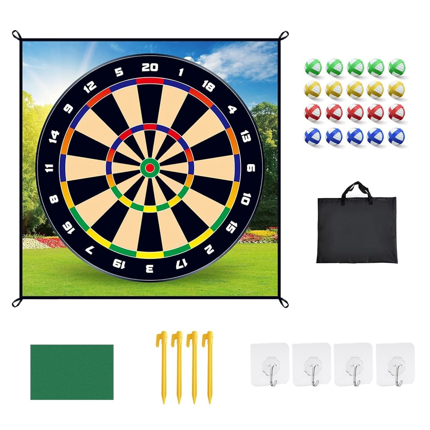 Golf Chipping Dart Game Mat Set With 20 Sticky Balls Ground Stakes Hanging Hooks Carrying Bag Indoor Outdoor Golf Hitting Training Game Mat For Kids Beginners - Renee Lane Company