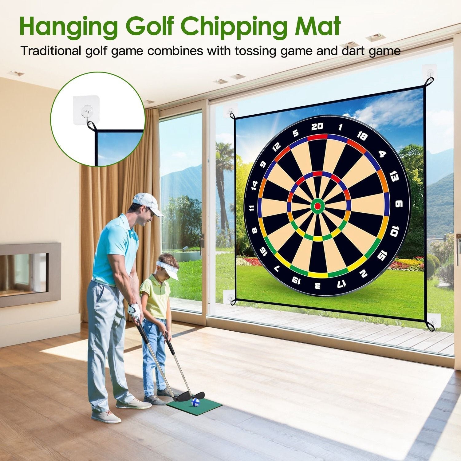 Golf Chipping Dart Game Mat Set With 20 Sticky Balls Ground Stakes Hanging Hooks Carrying Bag Indoor Outdoor Golf Hitting Training Game Mat For Kids Beginners - Renee Lane Company