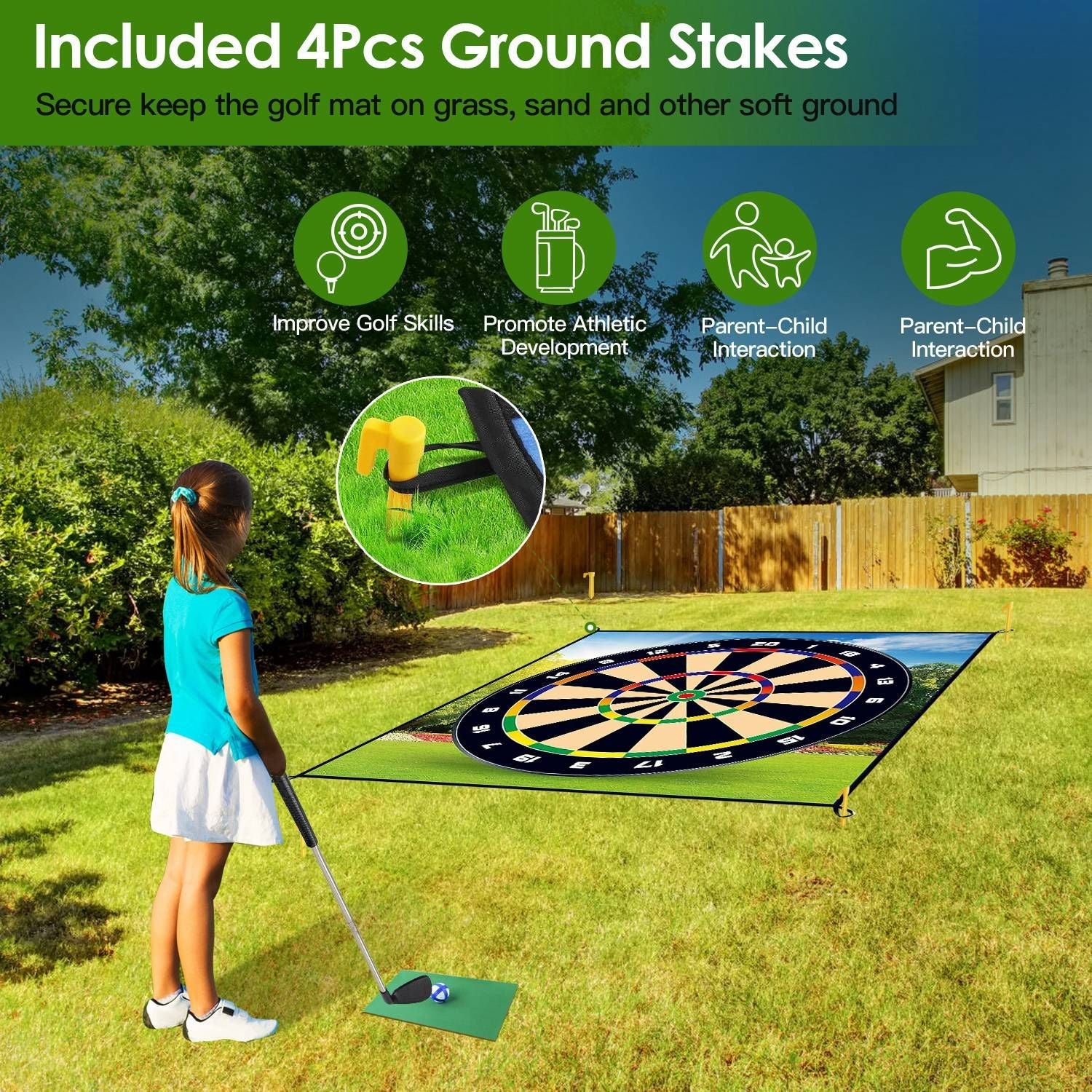 Golf Chipping Dart Game Mat Set With 20 Sticky Balls Ground Stakes Hanging Hooks Carrying Bag Indoor Outdoor Golf Hitting Training Game Mat For Kids Beginners - Renee Lane Company
