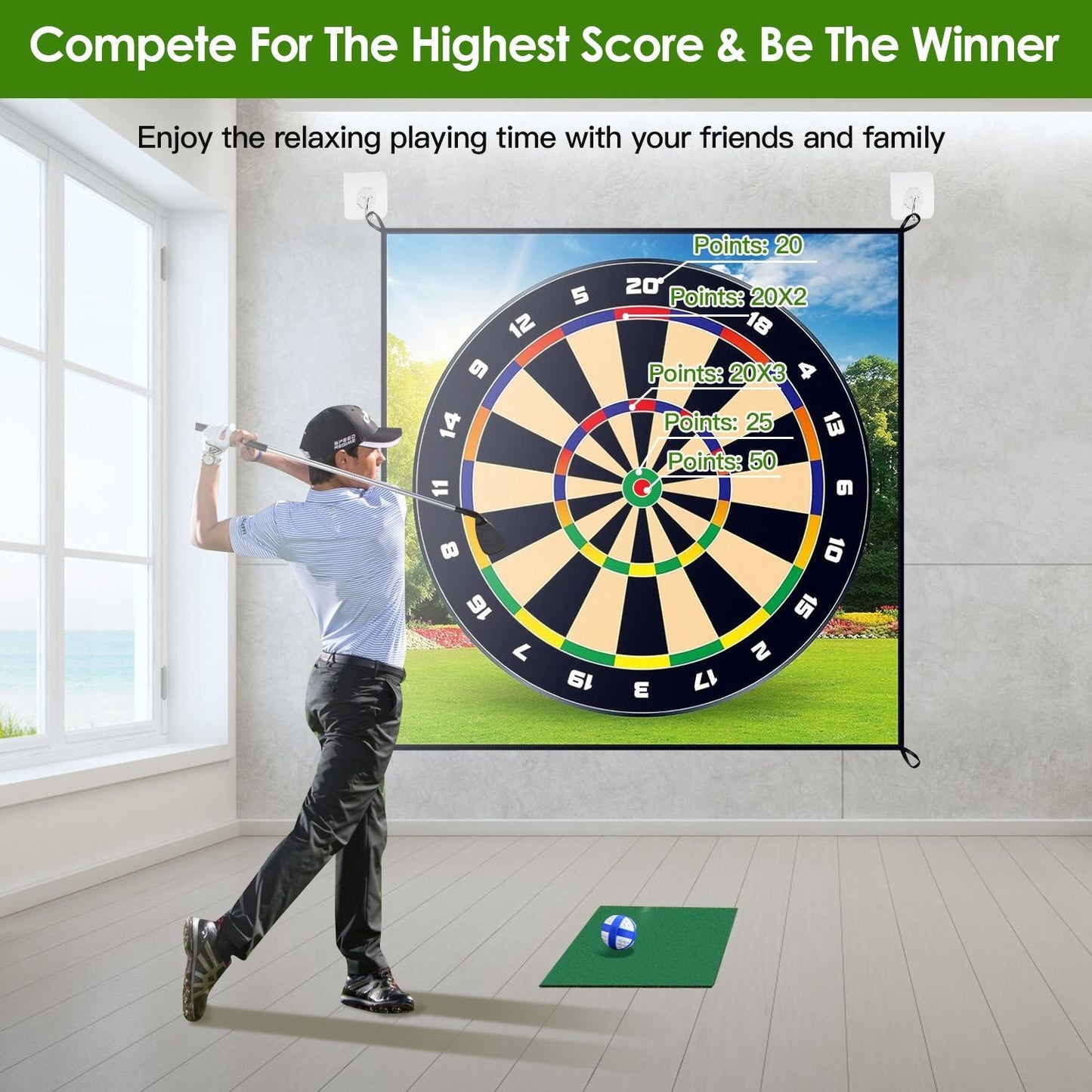 Golf Chipping Dart Game Mat Set With 20 Sticky Balls Ground Stakes Hanging Hooks Carrying Bag Indoor Outdoor Golf Hitting Training Game Mat For Kids Beginners - Renee Lane Company