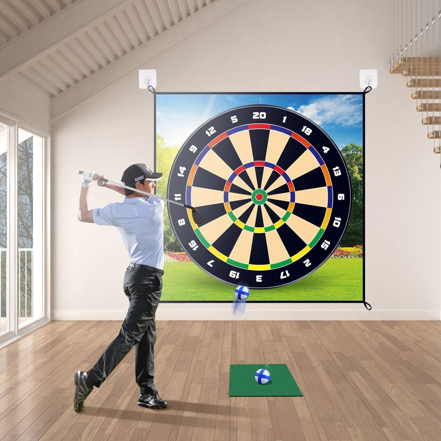 Golf Chipping Dart Game Mat Set With 20 Sticky Balls Ground Stakes Hanging Hooks Carrying Bag Indoor Outdoor Golf Hitting Training Game Mat For Kids Beginners - Renee Lane Company