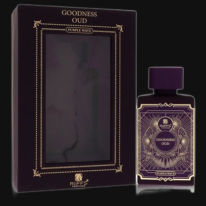 Purple oud perfume bottle with cap, beside gift box