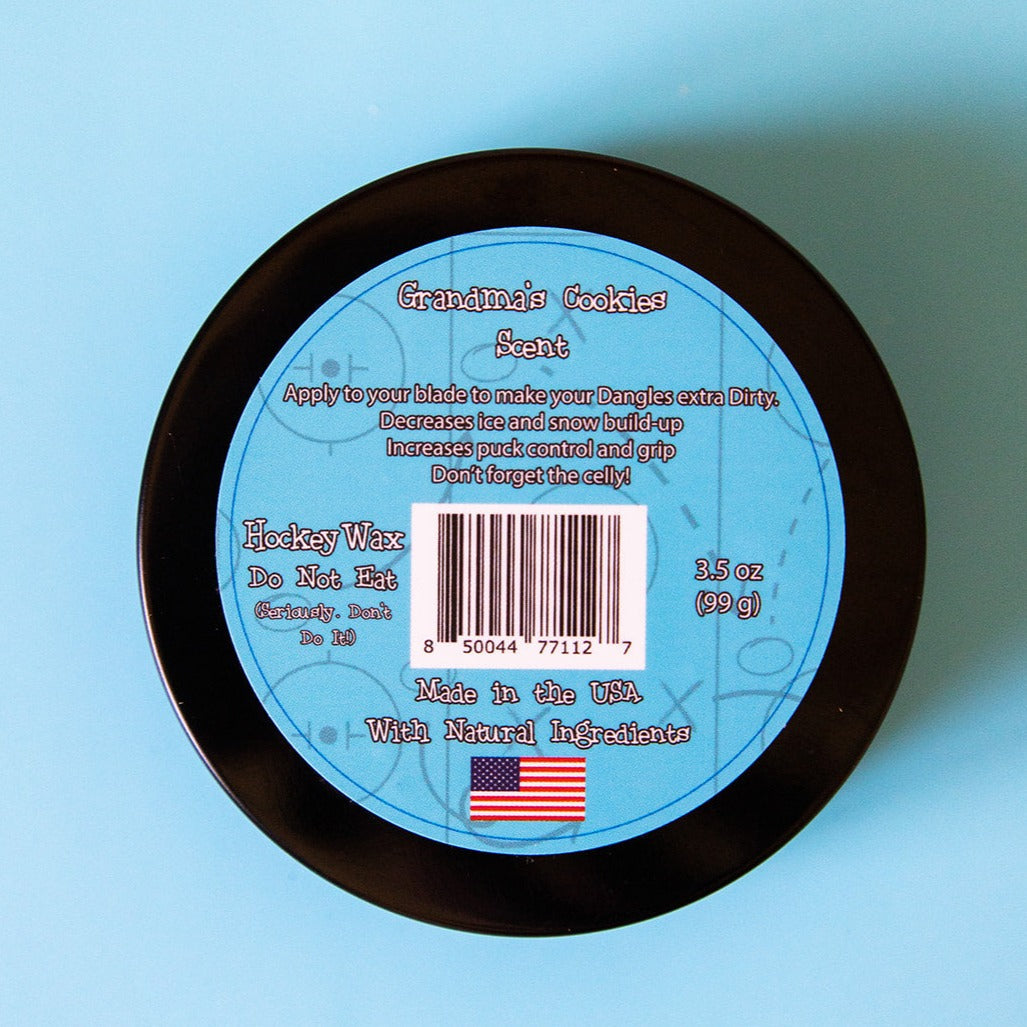 Hockey stick wax tin back label with directions, 3.5 oz (99 g) and USA flag