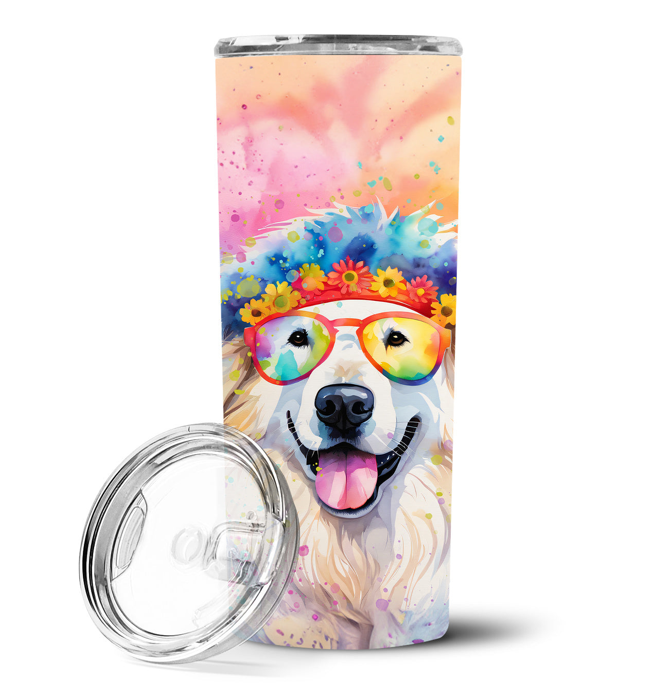 Great Pyrenees Hippie Dawg Stainless Steel Skinny Tumbler Vacuum Double Walled Reusable Insulated Tumbler Travel Cup for Coffee Cocktails Gift with Lid, 20 oz - Renee Lane Company