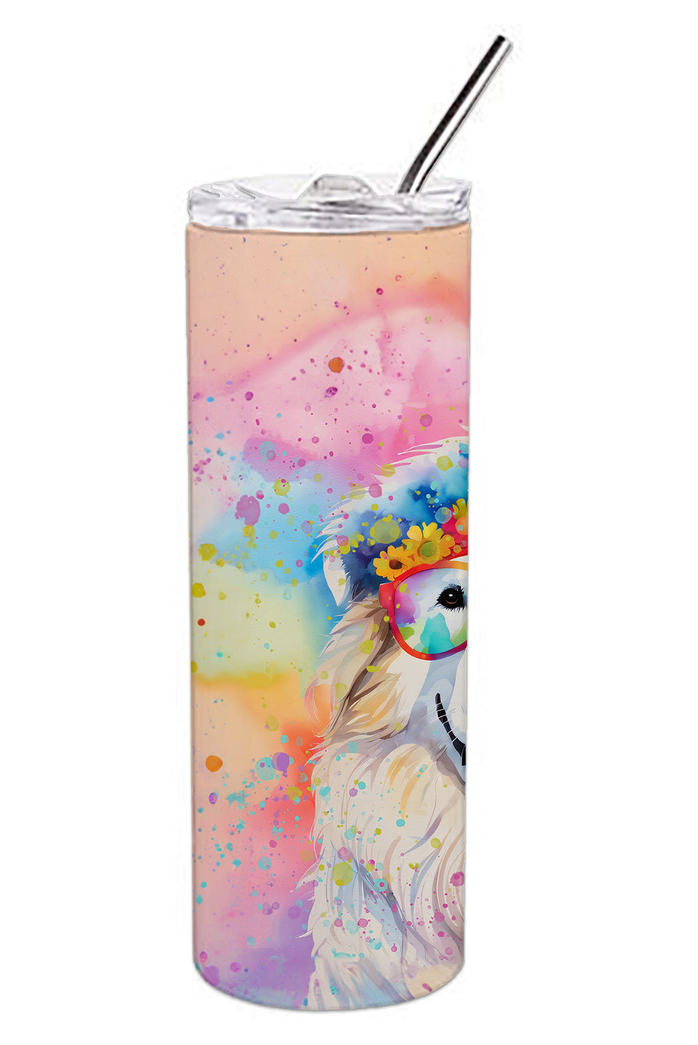 Great Pyrenees Hippie Dawg Stainless Steel Skinny Tumbler Vacuum Double Walled Reusable Insulated Tumbler Travel Cup for Coffee Cocktails Gift with Lid, 20 oz - Renee Lane Company