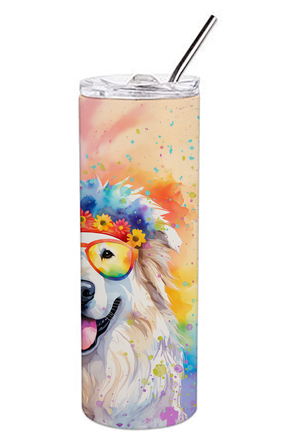 Great Pyrenees Hippie Dawg Stainless Steel Skinny Tumbler Vacuum Double Walled Reusable Insulated Tumbler Travel Cup for Coffee Cocktails Gift with Lid, 20 oz - Renee Lane Company