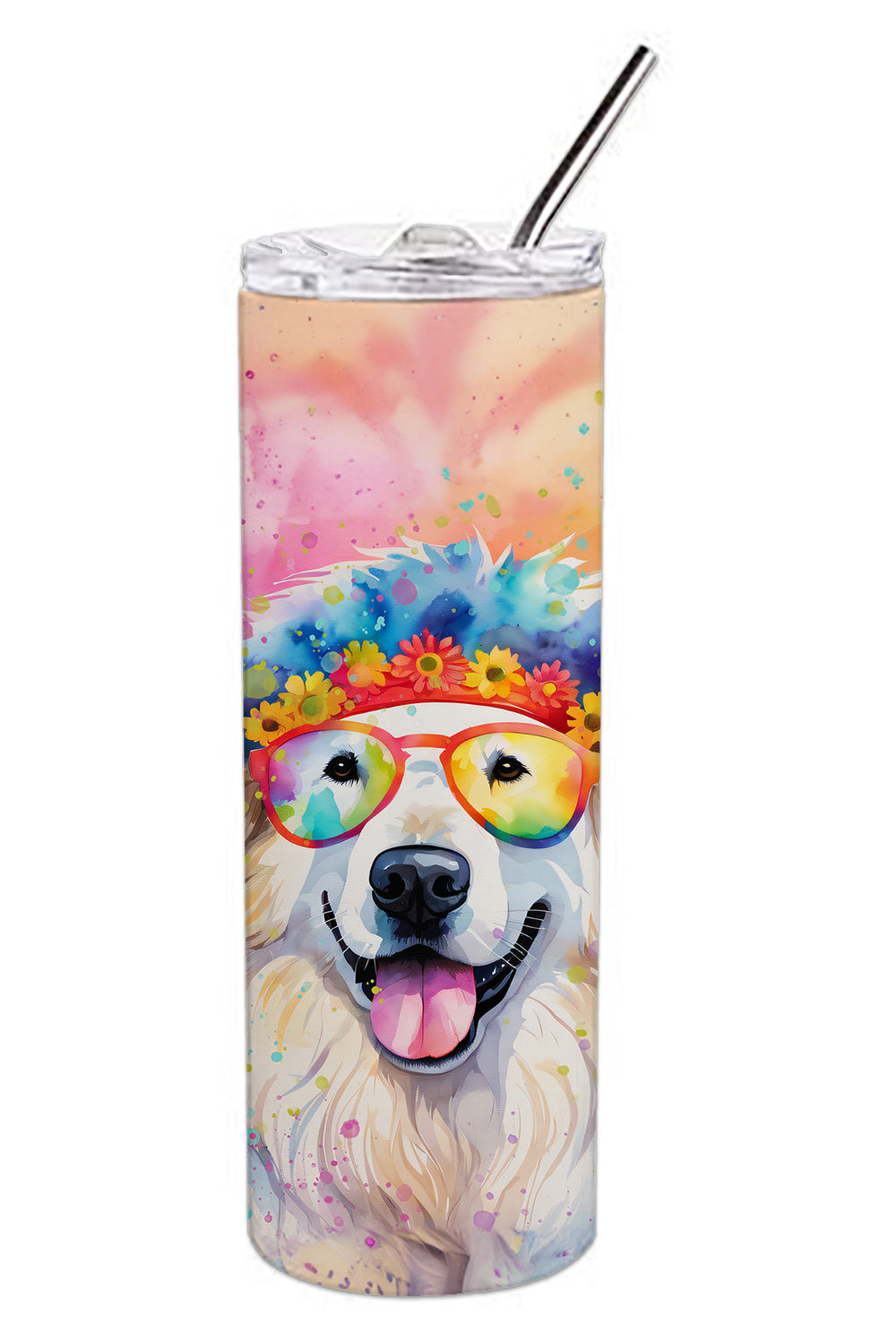 Great Pyrenees Hippie Dawg Stainless Steel Skinny Tumbler Vacuum Double Walled Reusable Insulated Tumbler Travel Cup for Coffee Cocktails Gift with Lid, 20 oz - Renee Lane Company