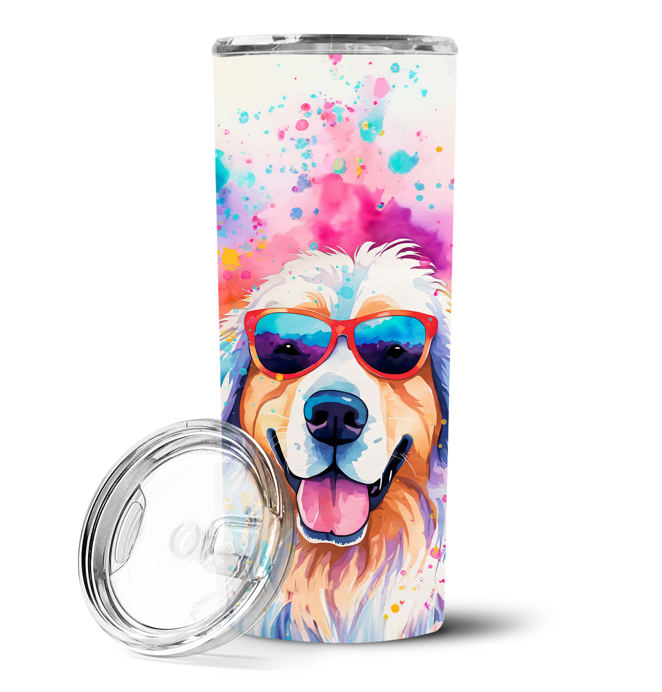 Great Pyrenees Hippie Dawg Stainless Steel Skinny Tumbler Vacuum Double Walled Reusable Insulated Tumbler Travel Cup for Coffee Cocktails Gift with Lid, 20 oz - Renee Lane Company