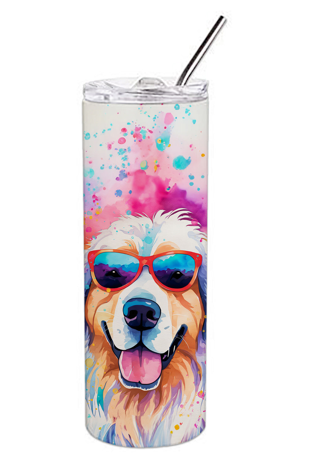 Great Pyrenees Hippie Dawg Stainless Steel Skinny Tumbler Vacuum Double Walled Reusable Insulated Tumbler Travel Cup for Coffee Cocktails Gift with Lid, 20 oz - Renee Lane Company