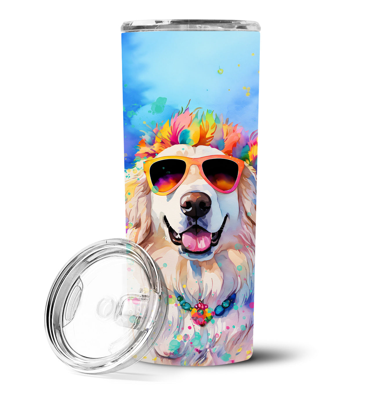Great Pyrenees Hippie Dawg Stainless Steel Skinny Tumbler Vacuum Double Walled Reusable Insulated Tumbler Travel Cup for Coffee Cocktails Gift with Lid, 20 oz - Renee Lane Company
