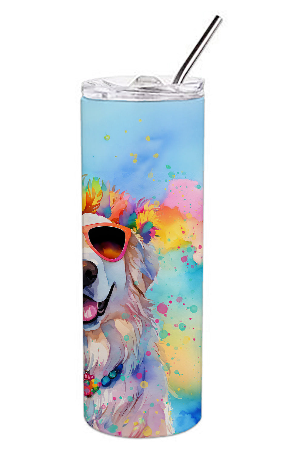 Great Pyrenees Hippie Dawg Stainless Steel Skinny Tumbler Vacuum Double Walled Reusable Insulated Tumbler Travel Cup for Coffee Cocktails Gift with Lid, 20 oz - Renee Lane Company