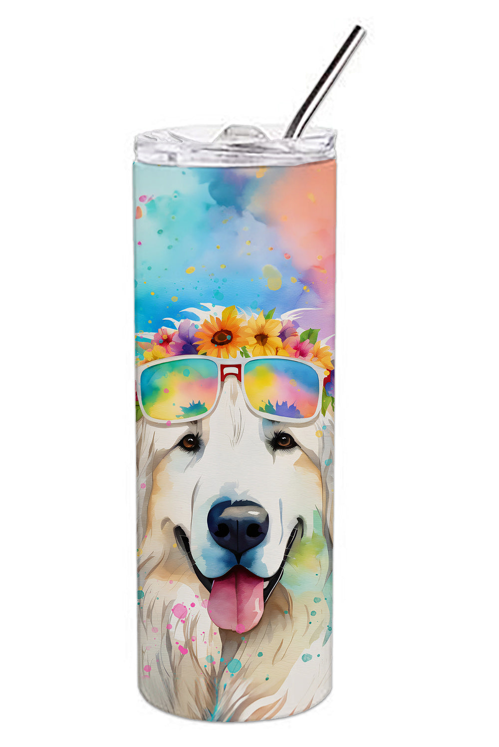 Great Pyrenees Hippie Dawg Stainless Steel Skinny Tumbler Vacuum Double Walled Reusable Insulated Tumbler Travel Cup for Coffee Cocktails Gift with Lid, 20 oz - Renee Lane Company