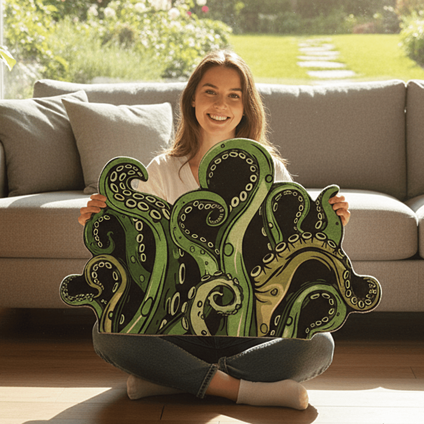 Green And Purple Cthulhu Rugs Water Absorbent Bath Mat Octopus Anime Rug Graphic Gothic Bathroom Rugs Fantasy Decorate, Non Slip Backing, Unique Gift & Decor for Gamers, 27x18 in - Renee Lane Company