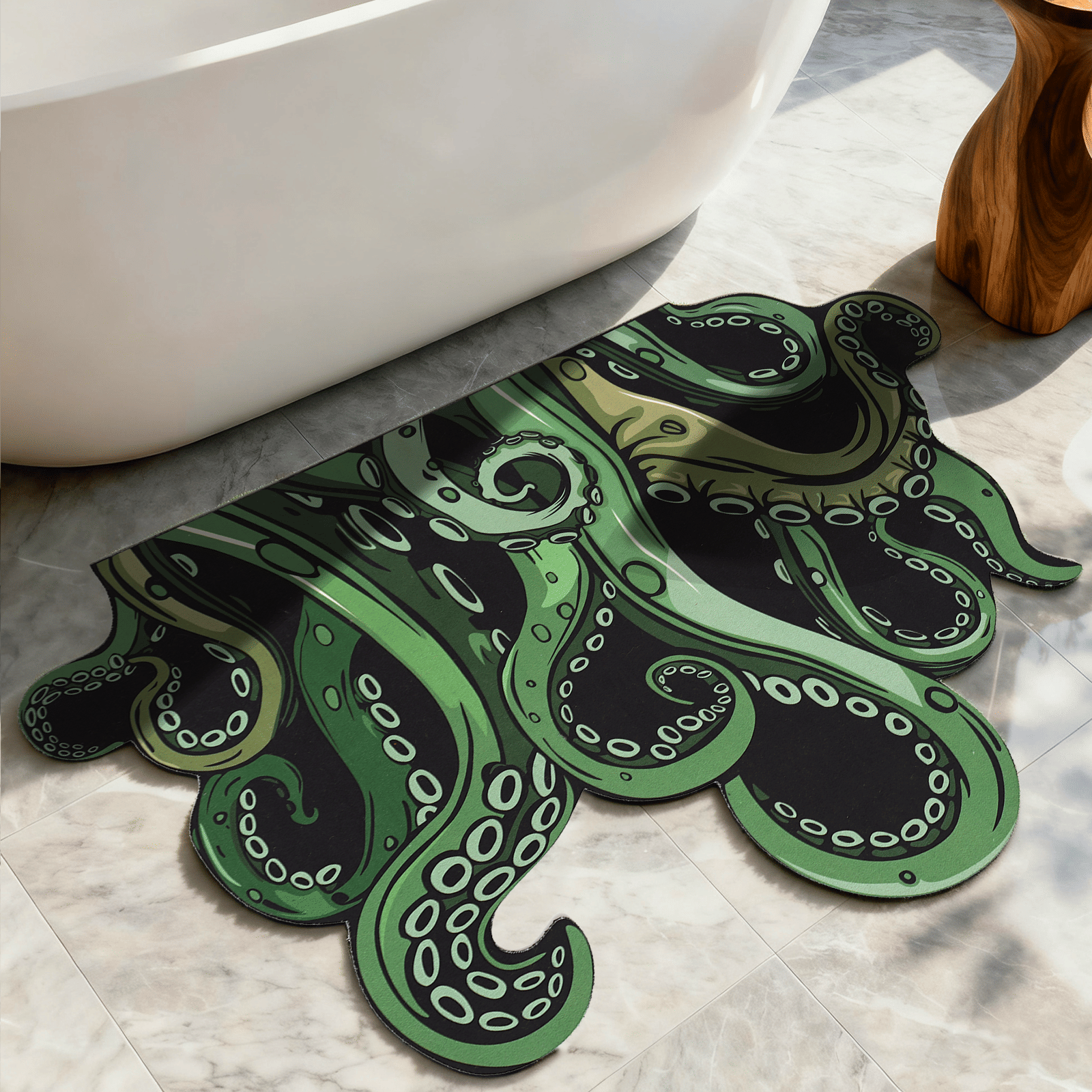 Green And Purple Cthulhu Rugs Water Absorbent Bath Mat Octopus Anime Rug Graphic Gothic Bathroom Rugs Fantasy Decorate, Non Slip Backing, Unique Gift & Decor for Gamers, 27x18 in - Renee Lane Company