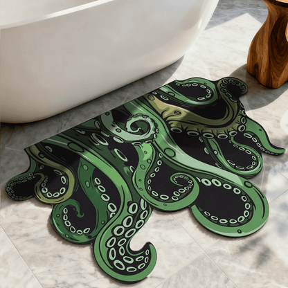 Green And Purple Cthulhu Rugs Water Absorbent Bath Mat Octopus Anime Rug Graphic Gothic Bathroom Rugs Fantasy Decorate, Non Slip Backing, Unique Gift & Decor for Gamers, 27x18 in - Renee Lane Company
