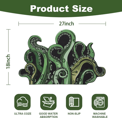 Green And Purple Cthulhu Rugs Water Absorbent Bath Mat Octopus Anime Rug Graphic Gothic Bathroom Rugs Fantasy Decorate, Non Slip Backing, Unique Gift & Decor for Gamers, 27x18 in - Renee Lane Company