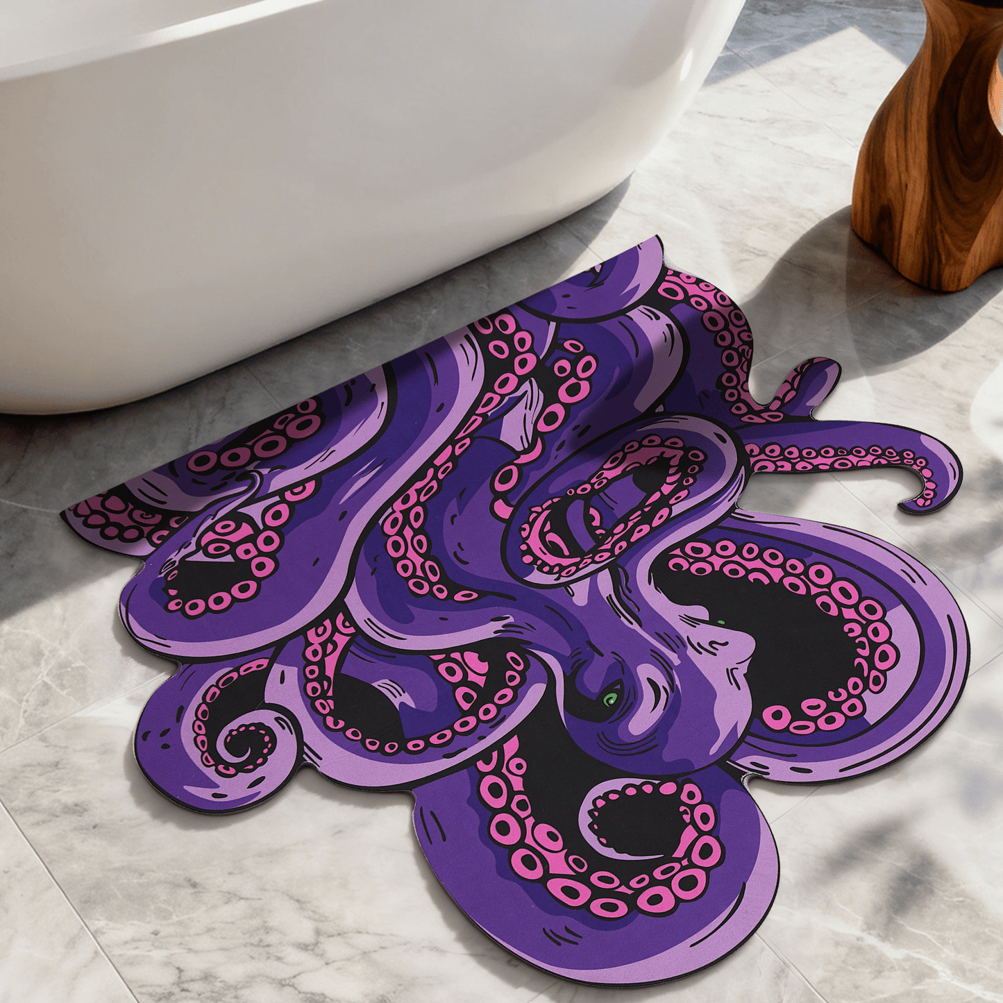 Green And Purple Cthulhu Rugs Water Absorbent Bath Mat Octopus Anime Rug Graphic Gothic Bathroom Rugs Fantasy Decorate, Non Slip Backing, Unique Gift & Decor for Gamers, 27x18 in - Renee Lane Company