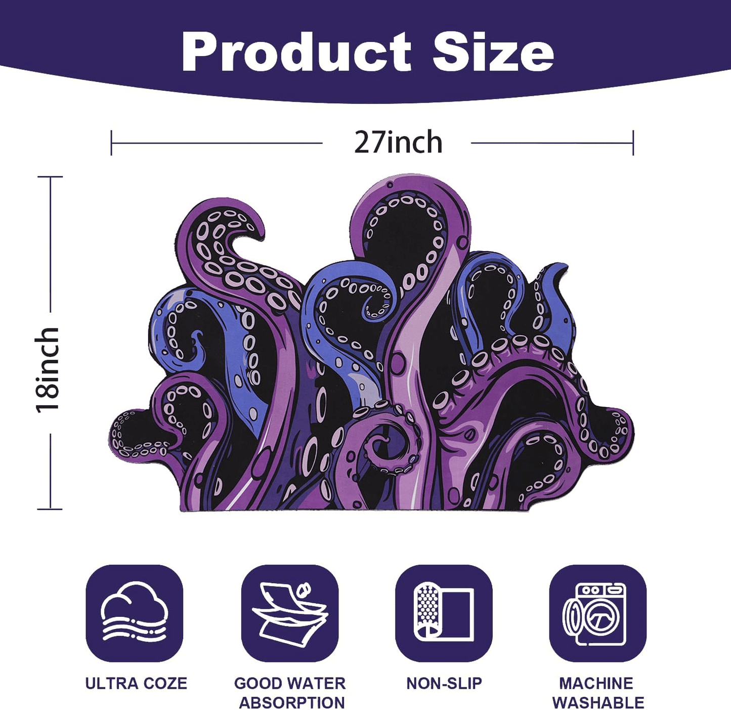 Green And Purple Cthulhu Rugs Water Absorbent Bath Mat Octopus Anime Rug Graphic Gothic Bathroom Rugs Fantasy Decorate, Non Slip Backing, Unique Gift & Decor for Gamers, 27x18 in - Renee Lane Company