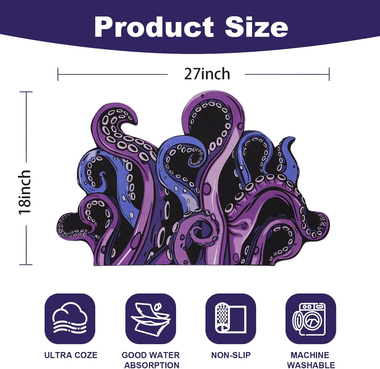 Green And Purple Cthulhu Rugs Water Absorbent Bath Mat Octopus Anime Rug Graphic Gothic Bathroom Rugs Fantasy Decorate, Non Slip Backing, Unique Gift & Decor for Gamers, 27x18 in - Renee Lane Company