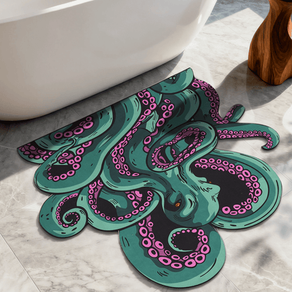 Green And Purple Cthulhu Rugs Water Absorbent Bath Mat Octopus Anime Rug Graphic Gothic Bathroom Rugs Fantasy Decorate, Non Slip Backing, Unique Gift & Decor for Gamers, 27x18 in - Renee Lane Company