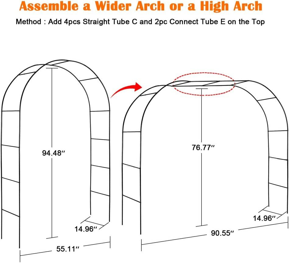 Green Garden Arch Arbors, Trellis for Climbing Plants Outdoor 6-8ft, Two Way Assemble Wedding Decoration Metal Arch - Renee Lane Company