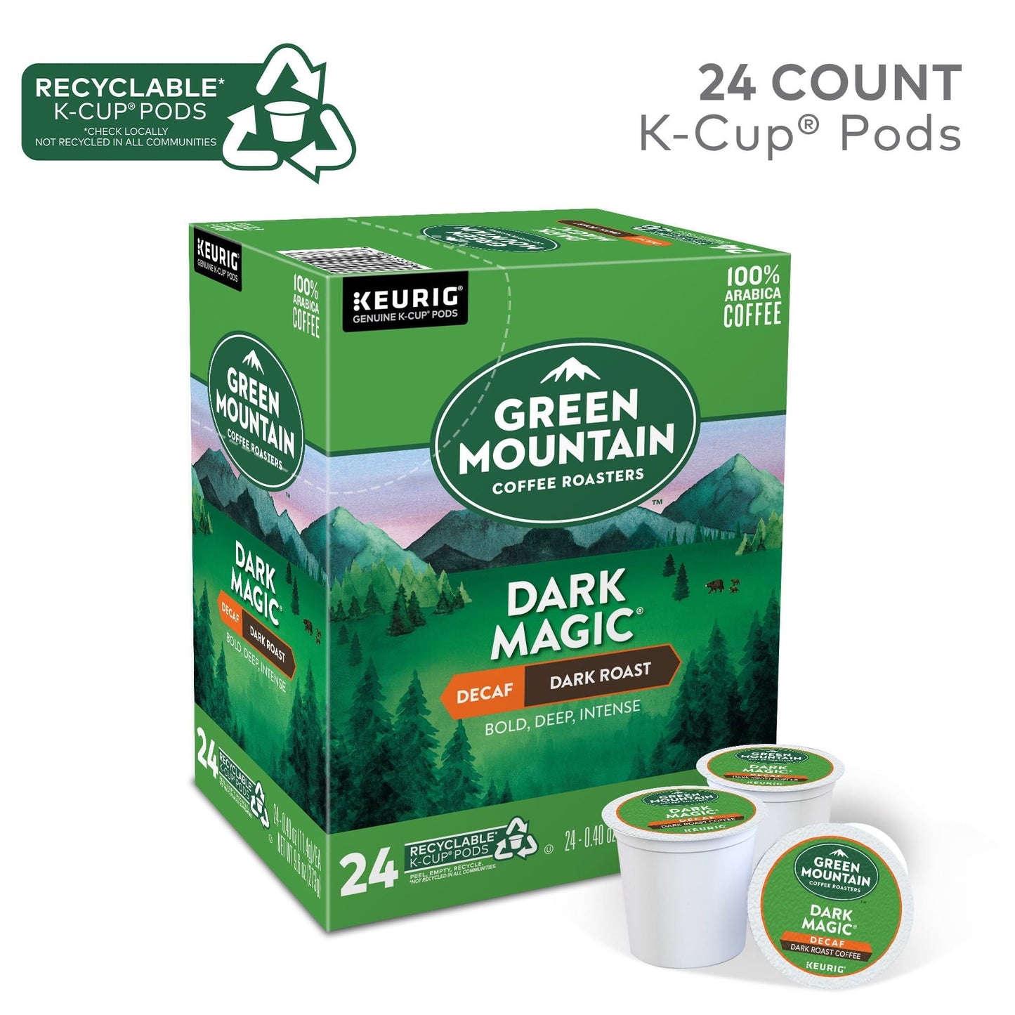 Green Mountain Coffee Decaf Dark Magic K-Cup Pods, Dark Roast, 24 Count for Keurig Brewers - Renee Lane Company