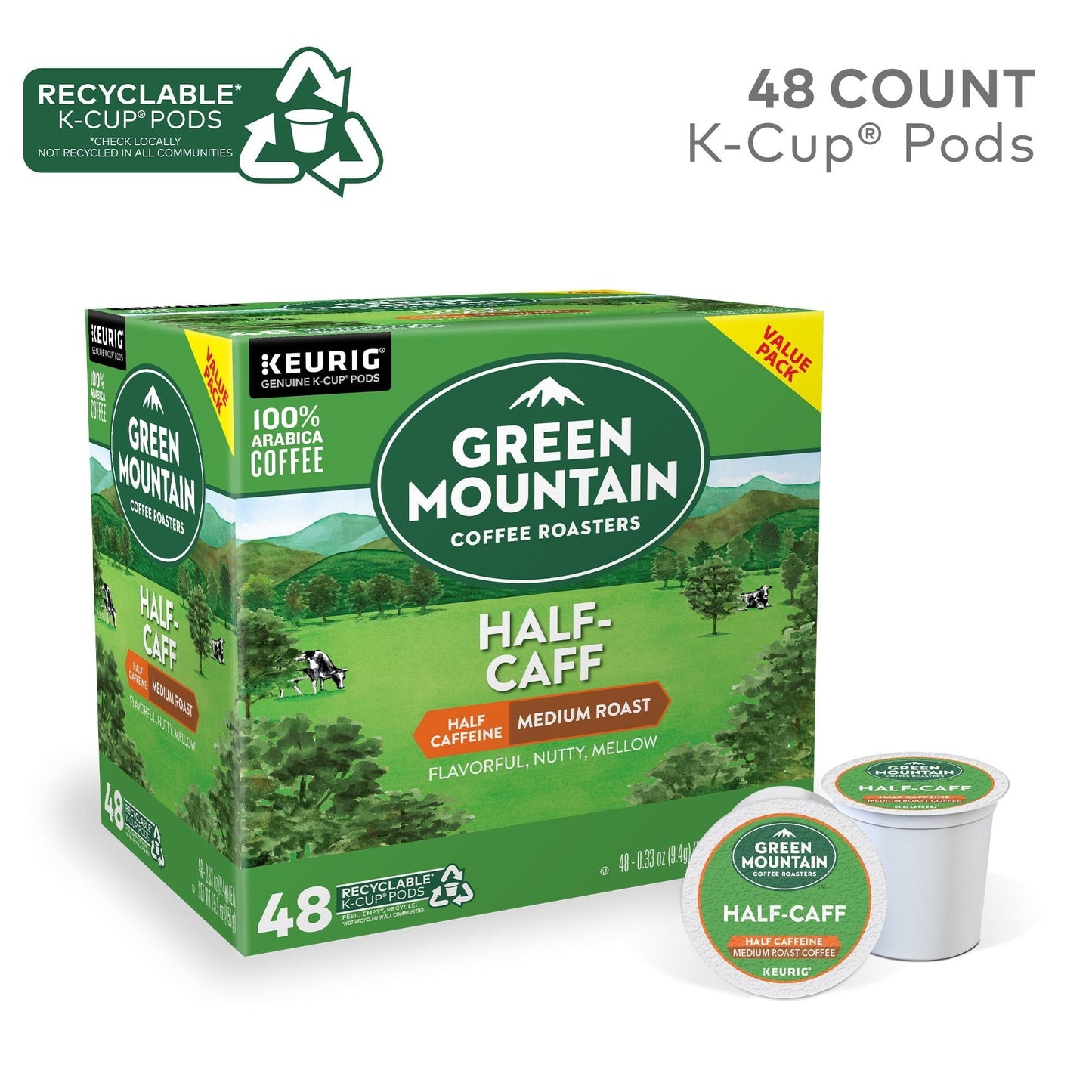 Green Mountain Coffee Half Caff Keurig Single-Serve K-Cup pods, Medium Roast Coffee, 48 Count - Renee Lane Company
